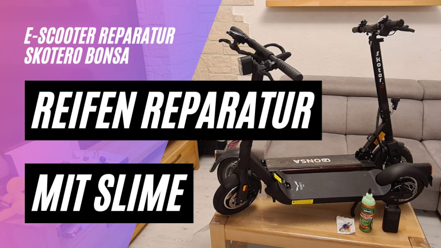 Reifen Reparatur mit Slime beim Skotero Bonsa. Erste Bilder vom Skotero Bonsa und vom Egret Ten V4